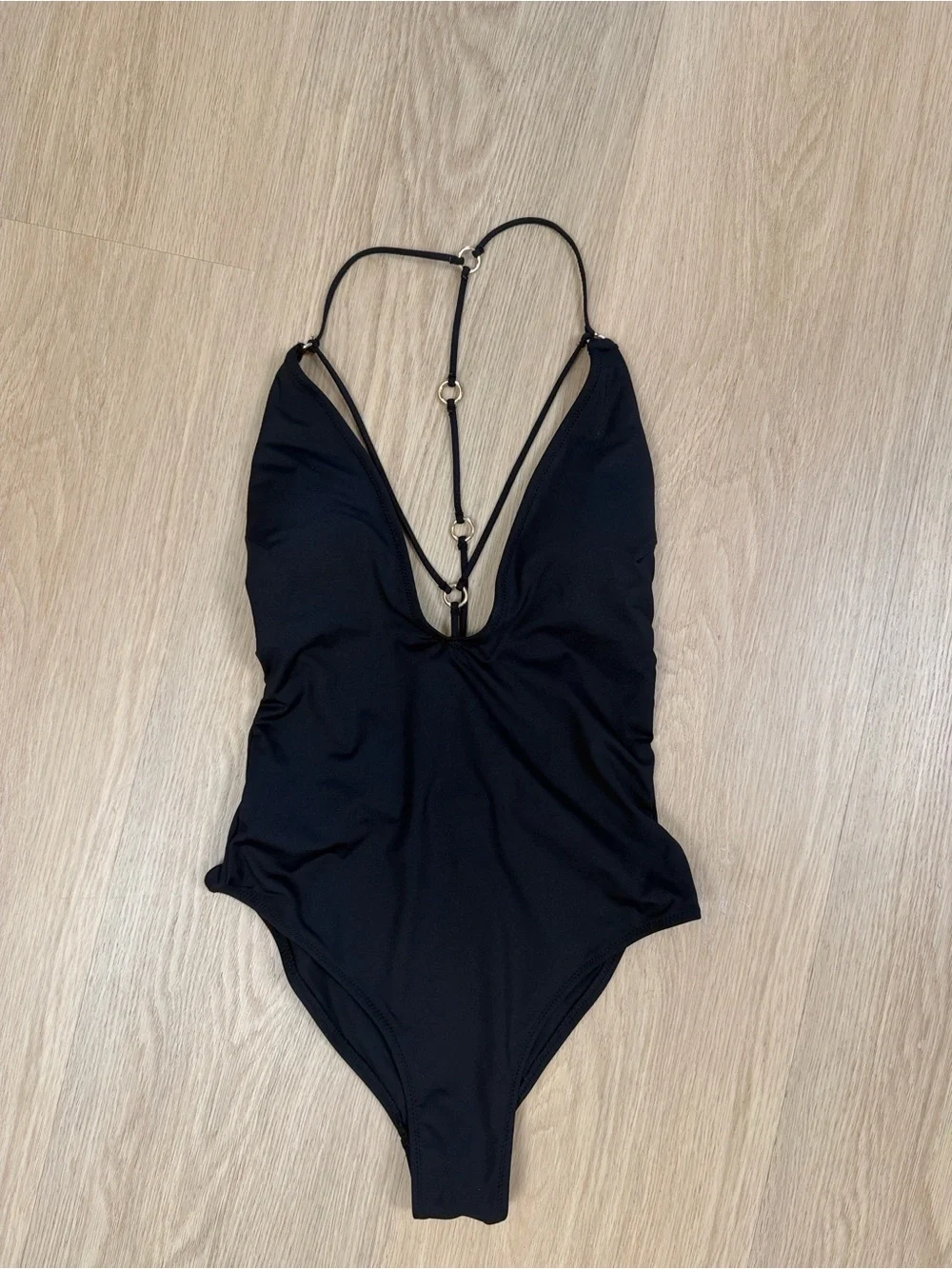 NWOT ZARA Plunge V Neck One Piece Swimsuit w O Ring Details XS